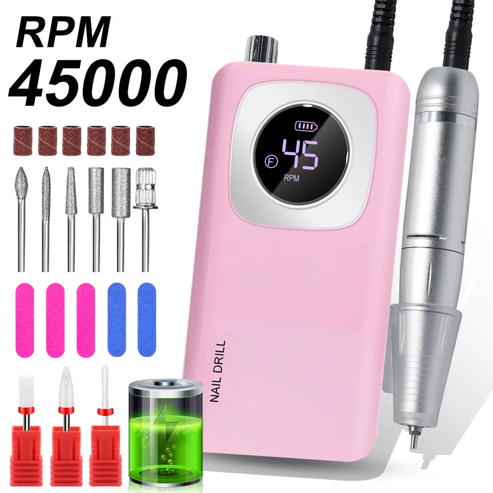 LIMEGIRL V4 45000RPM Electric Portable Nail Drill Machine Rechargeable for Gel Nails Polish Portable Nail File Manicure Tools