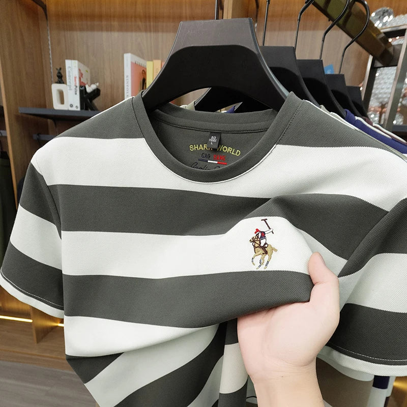 Striped Round Neck Short Sleeved T-Shirt
