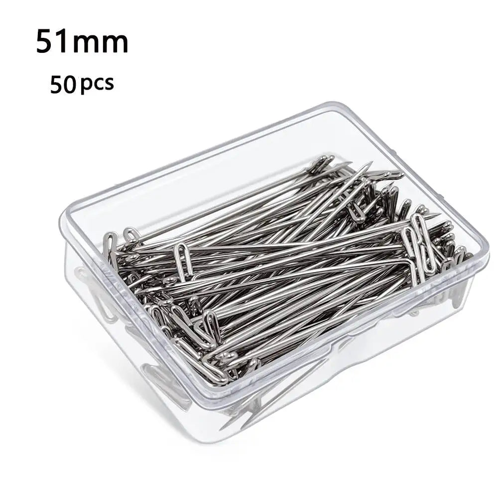 100pcs Long T pins Silver Wig Pins for Wigs Making/Display On Mannequin Canvas Head 38/51mm T pins needle Salon Styling Tools ﻿