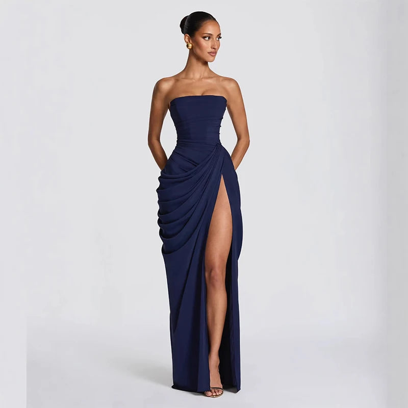 Pleated Split Long Dress