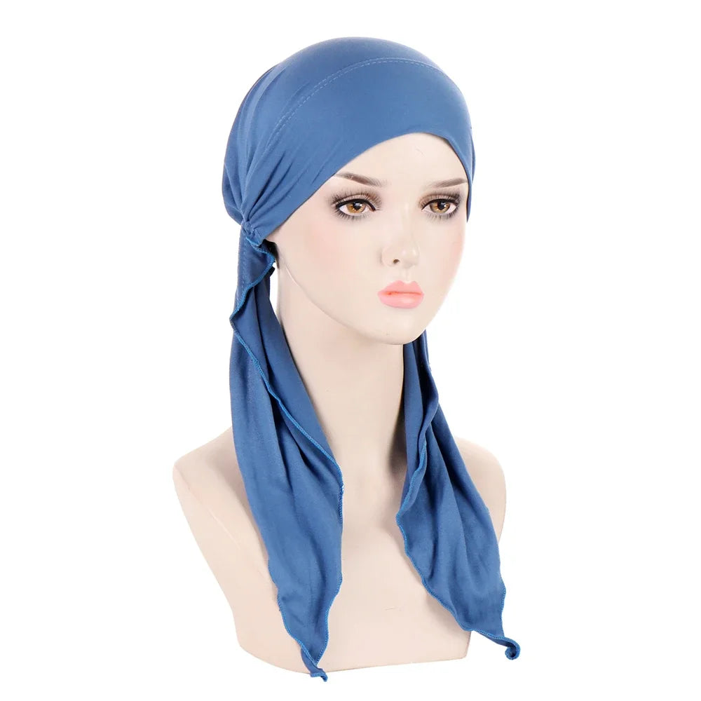 Shiny Glitter Elastic Solid Color Pre-Tied Hijabs Wrap Head Scarf Muslim Turban Bonnet for Women Inner Hat Turbantes Caps Mujer