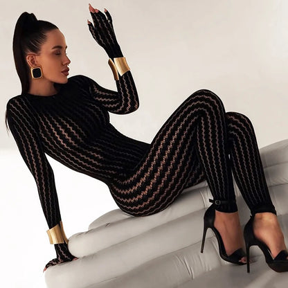 ブラックジャンプスーツ レディース セクシー フィッシュネット シースルー ロングロンパース 2026年 夏 レディース パンツ スキニー ロンパース ジャンプスーツ オーバーオール パンティーストッキング