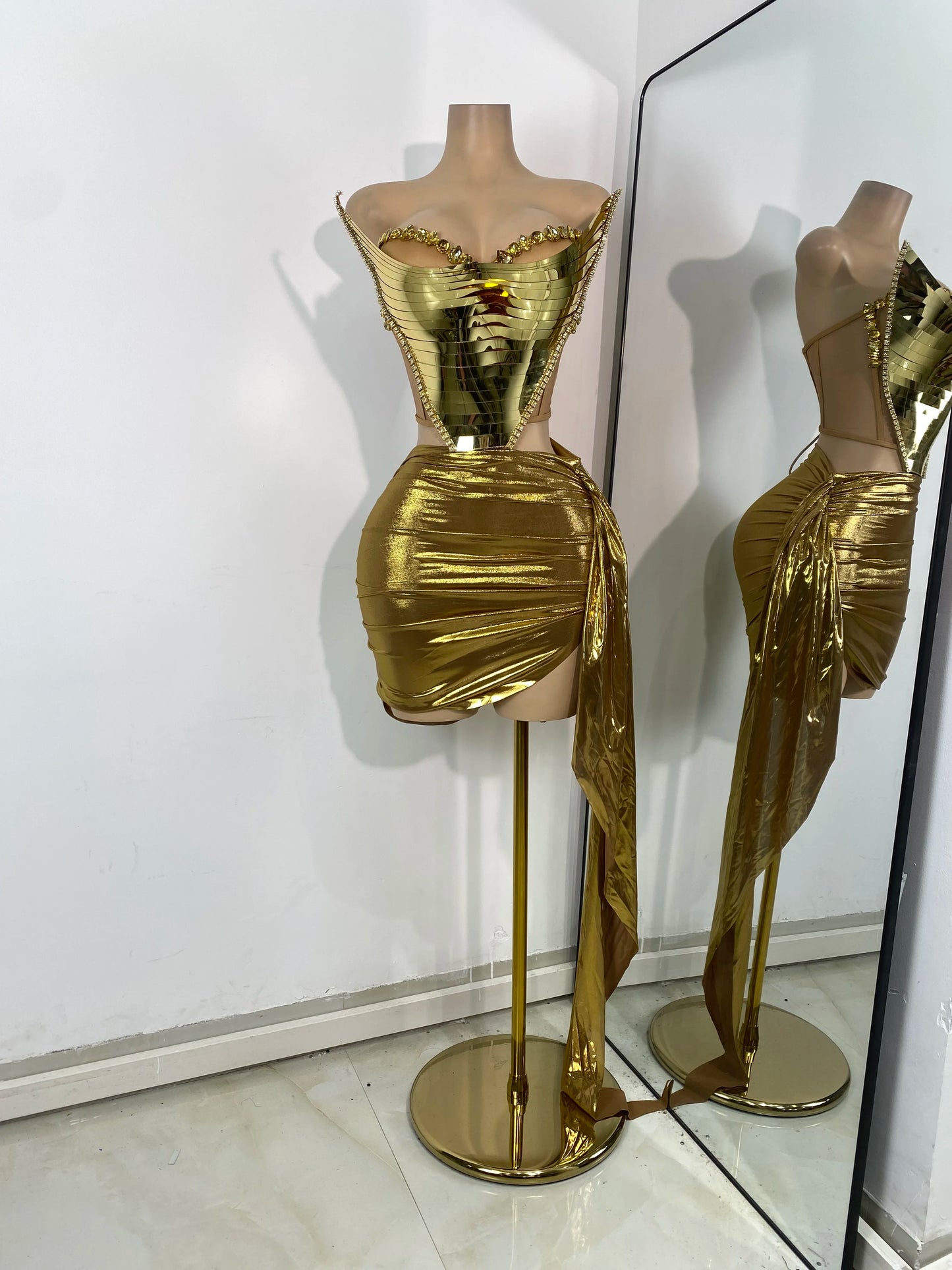 Sparkly Diamonds Silver Gold Two Pieces Backless Dress