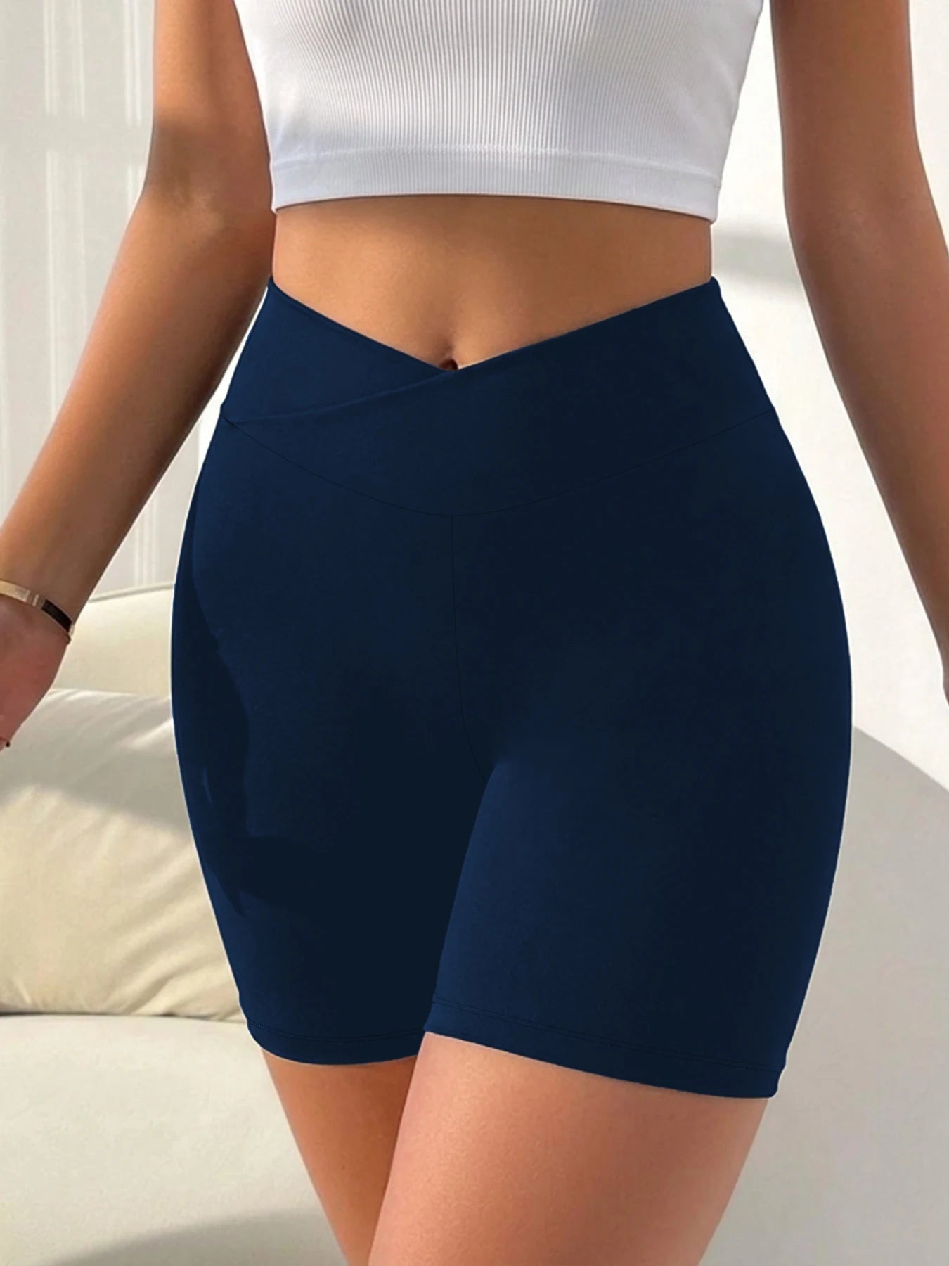 Crossover High Waisted Biker Shorts