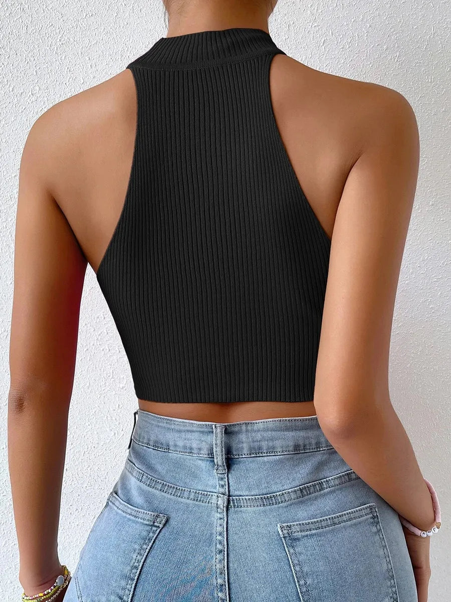 Knit Sleeveless Corset Halter Crossfit Crop Top