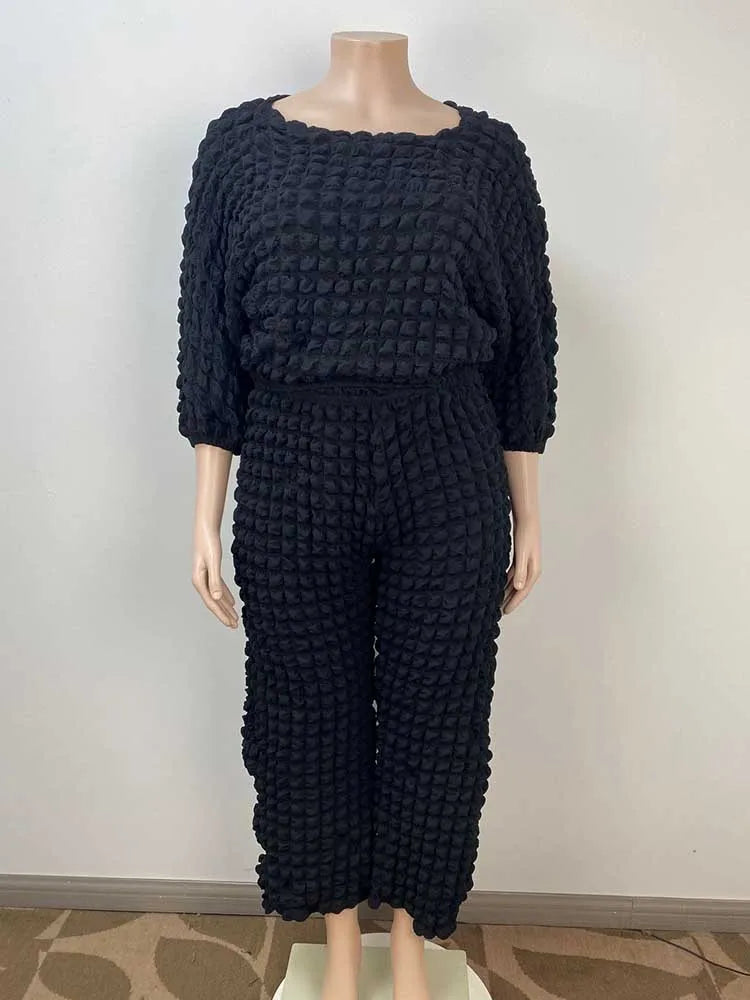 Bubble Waffle Pleated Top and Pants Set