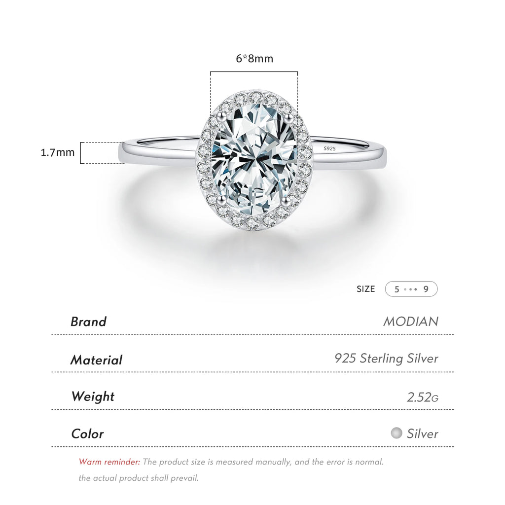 925 Sterling Silver Classic Geometric Round Oval Shape Zirconia Ring