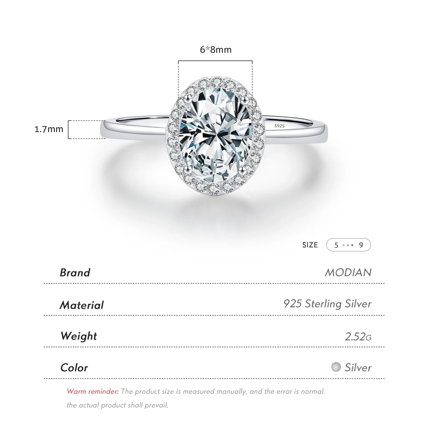 925 Sterling Silver Classic Geometric Round Oval Shape Zirconia Ring