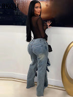 High-Waisted Wide-Leg Cargo Jeans with Snap Button Overlays