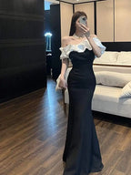 Ruffled Off-Shoulder Evening Gown