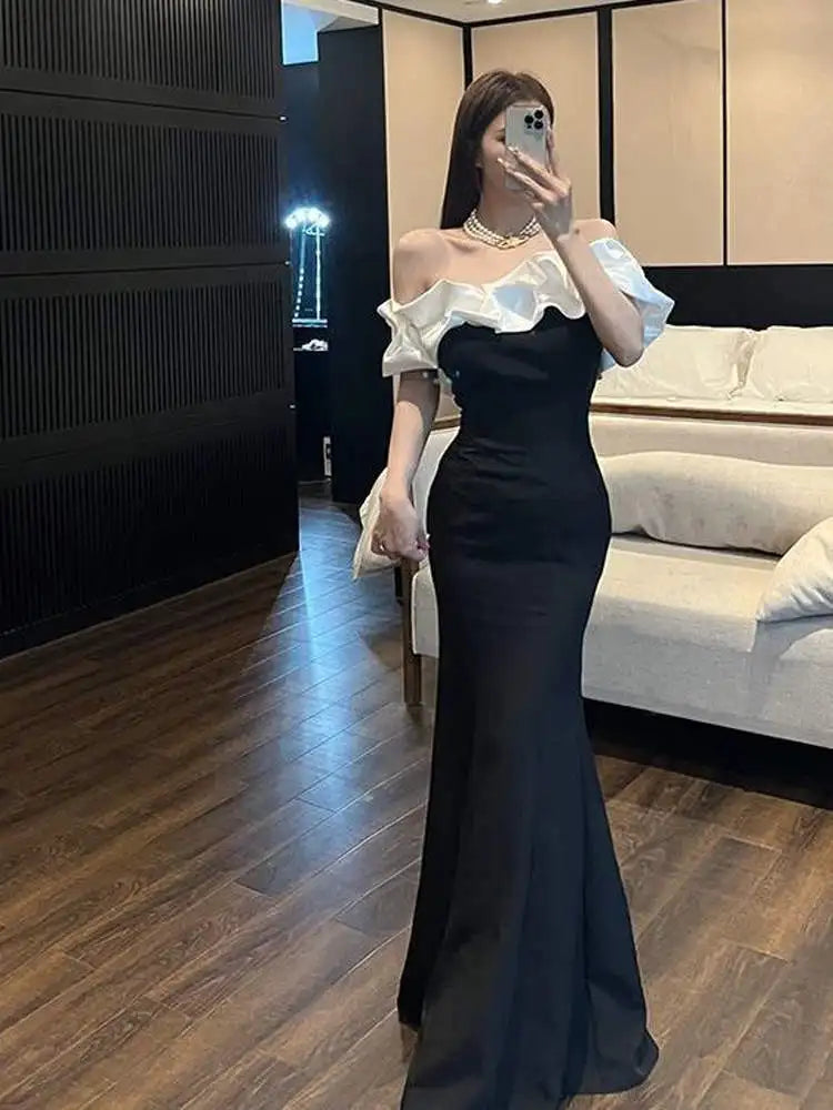 Ruffled Off-Shoulder Evening Gown