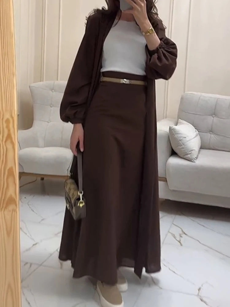 Eid Women Abaya with Skirt 2 Piece Set Muslim Dubai Vestidos Largos Party Caftan Jalabiya Ramadan Kaftan Arab Long Skirt 2025