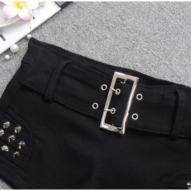 Low-Rise Black Denim Shorts