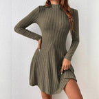Mock Neck Ribbed Knit Skater Dress