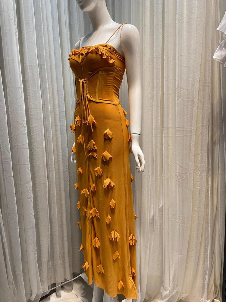 3D Flowers Slim Mesh Dress