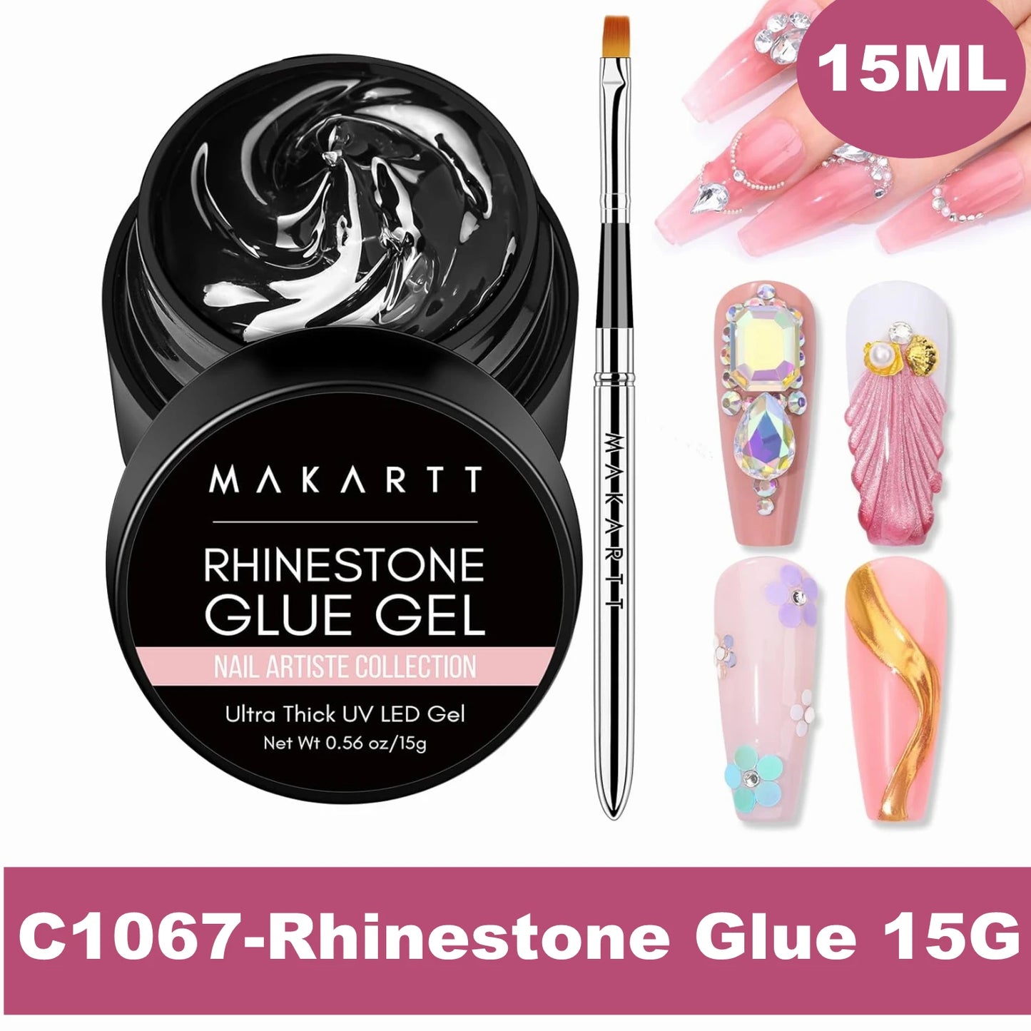 Makartt Nail Rhinestone Glue Gel Kit,  Clear Nail Gem Glue Gel Super Strong Adhesive Nail Art Glue for Nail Decorations 3D Stone