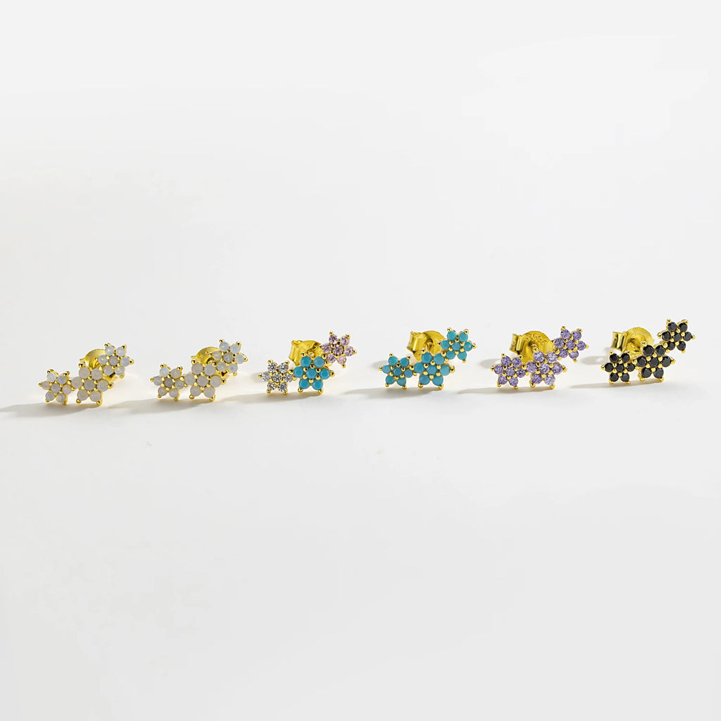 925 Sterling Silver Three Flower Stud Earring