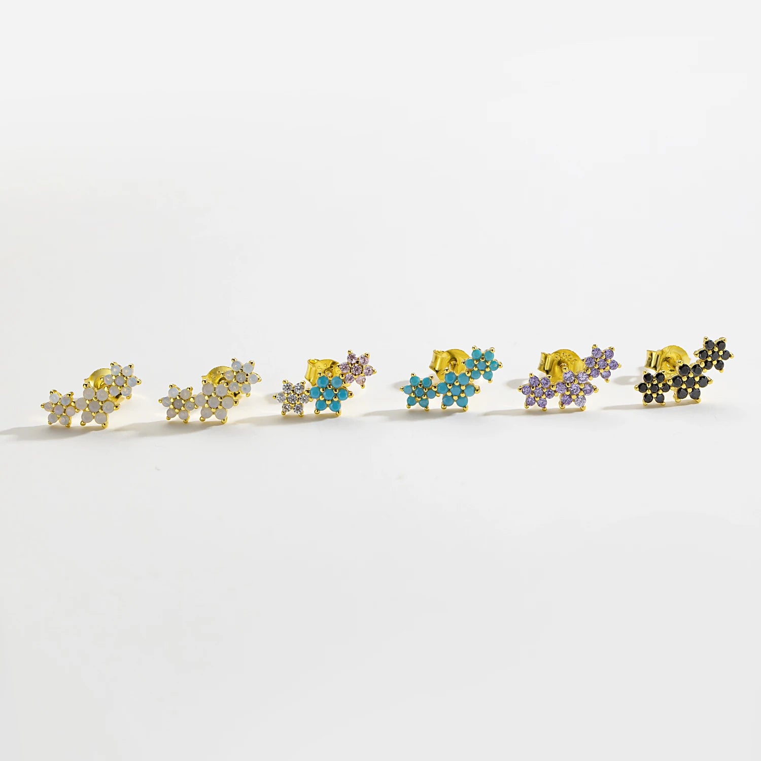 925 Sterling Silver Three Flower Stud Earring