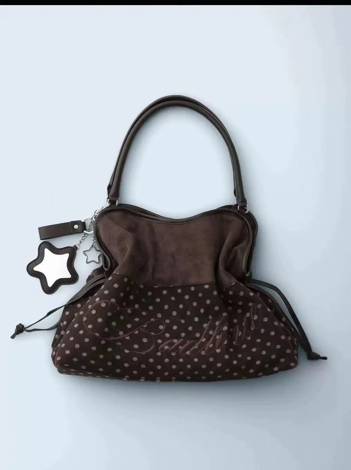 Embroidered Leopard Print Drawstring Tote Bag