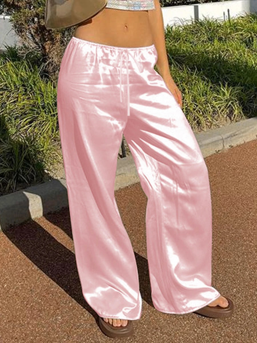 Chic Satin Wide Leg Dress Pants