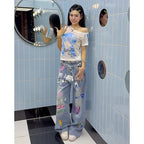 Baggy Graffiti Print Jeans