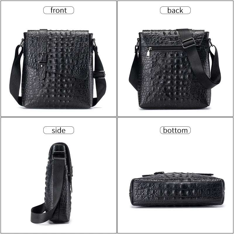Crocodile Pattern Leather Messenger Bag
