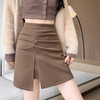 Side Split Woolen Mini Skirt