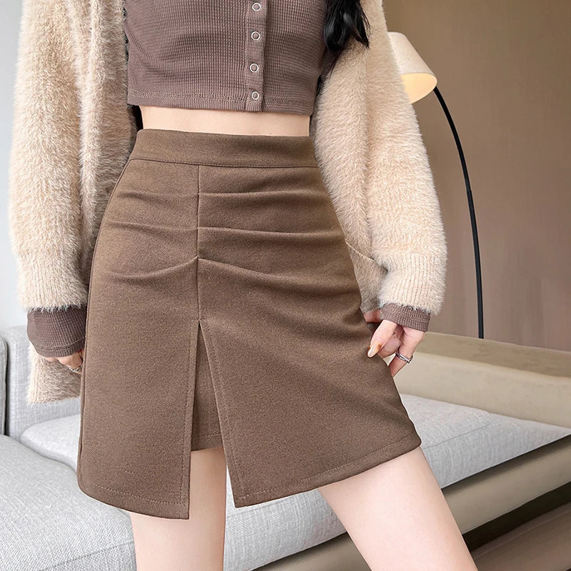 Side Split Woolen Mini Skirt