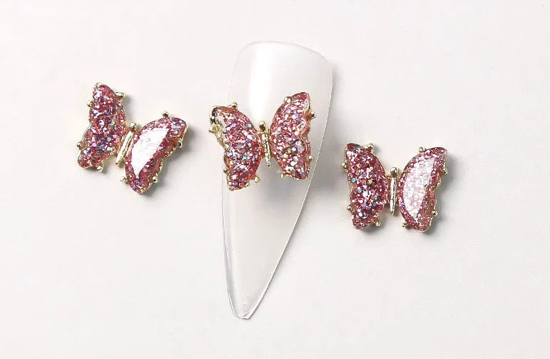 10Pcs Fairy Pink Zircon Nail Art 3D Charms Jewelry Butterfly Shaped Nail Crystal Alloy Decals 11*9mm Rhinestone Nail Decoration*