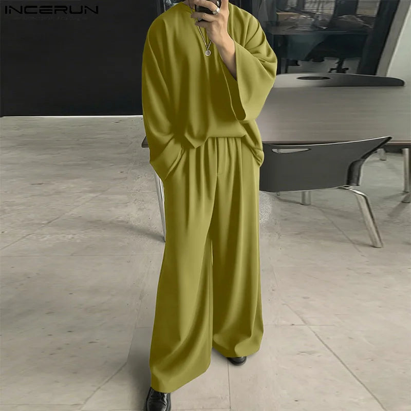 Solid Color O-neck Long Sleeve T Shirt & Pants Set