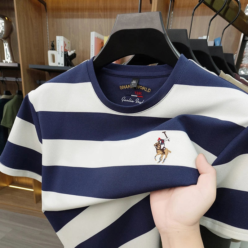 Striped Round Neck Short Sleeved T-Shirt