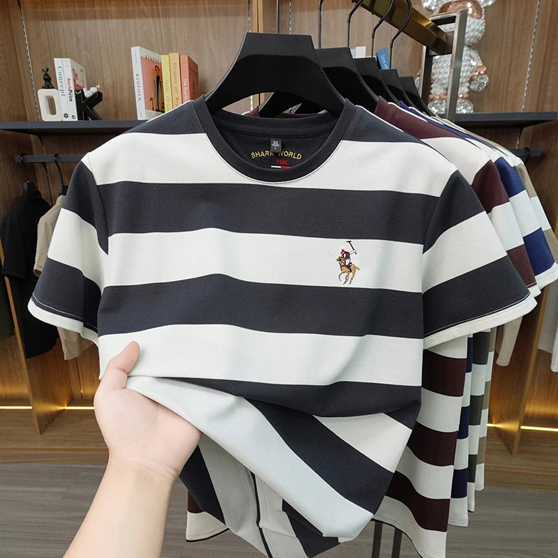 Striped Round Neck Short Sleeved T-Shirt