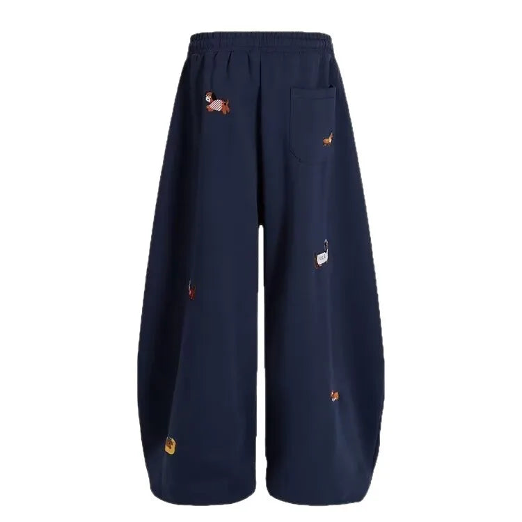 Sausage Dog Pattern Loose Embroidery Trouser