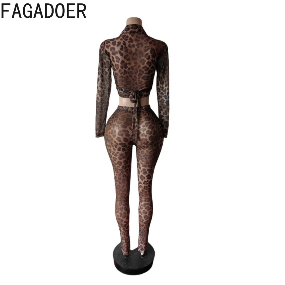 FAGADOER Leopard Print 2 Pieces Set