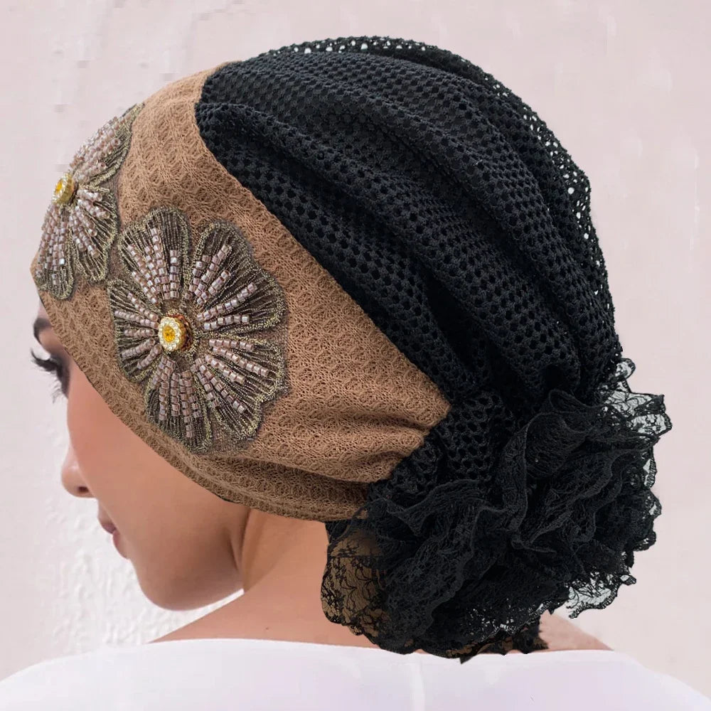 Muslim Under Scarf Hat Cancer Chemo Hats Turbante mujer Embroidery Turban Cap for Women Summer Breathable Head Wraps Bonnet