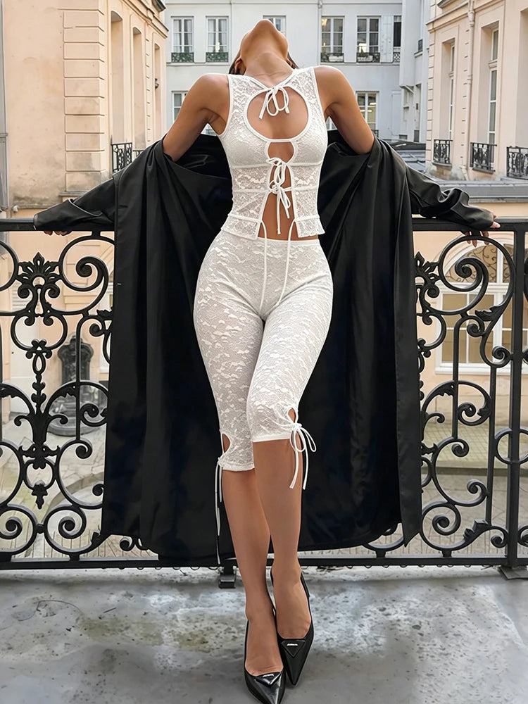 Hollow Bandage Tank Top + Shorts Set