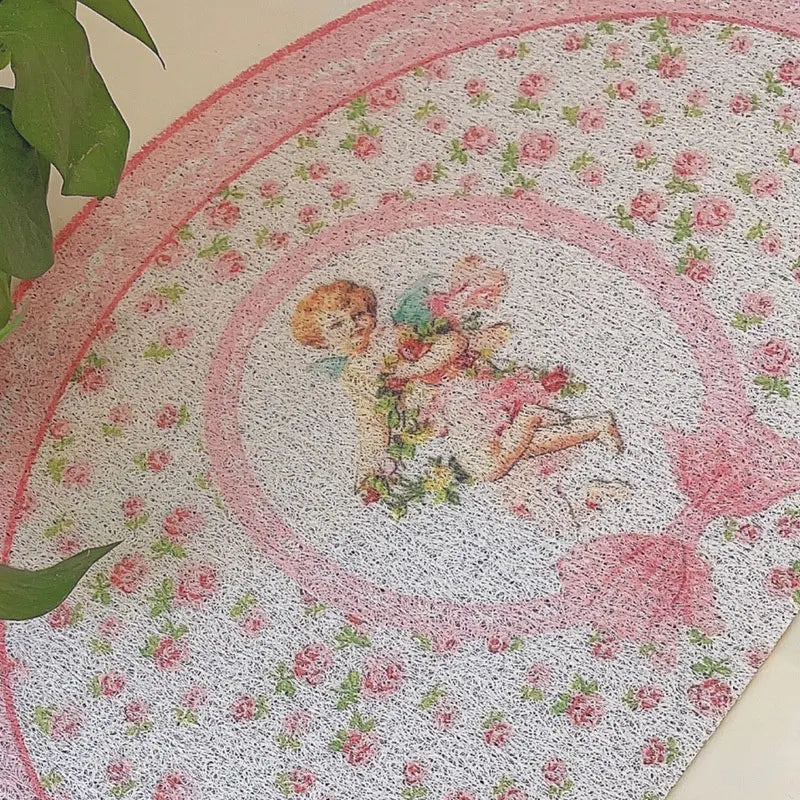 Oval Pink Rose and Cherub Mat