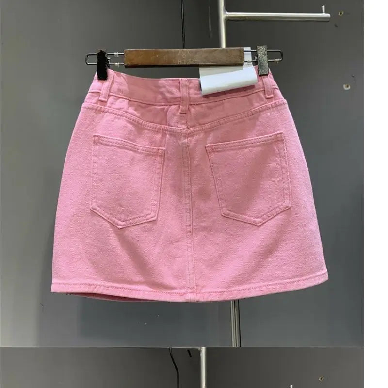 High-Waisted Rhinestone Denim Mini Skirt
