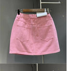 High-Waisted Rhinestone Denim Mini Skirt