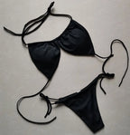 Solid Color Ruched String Bikini