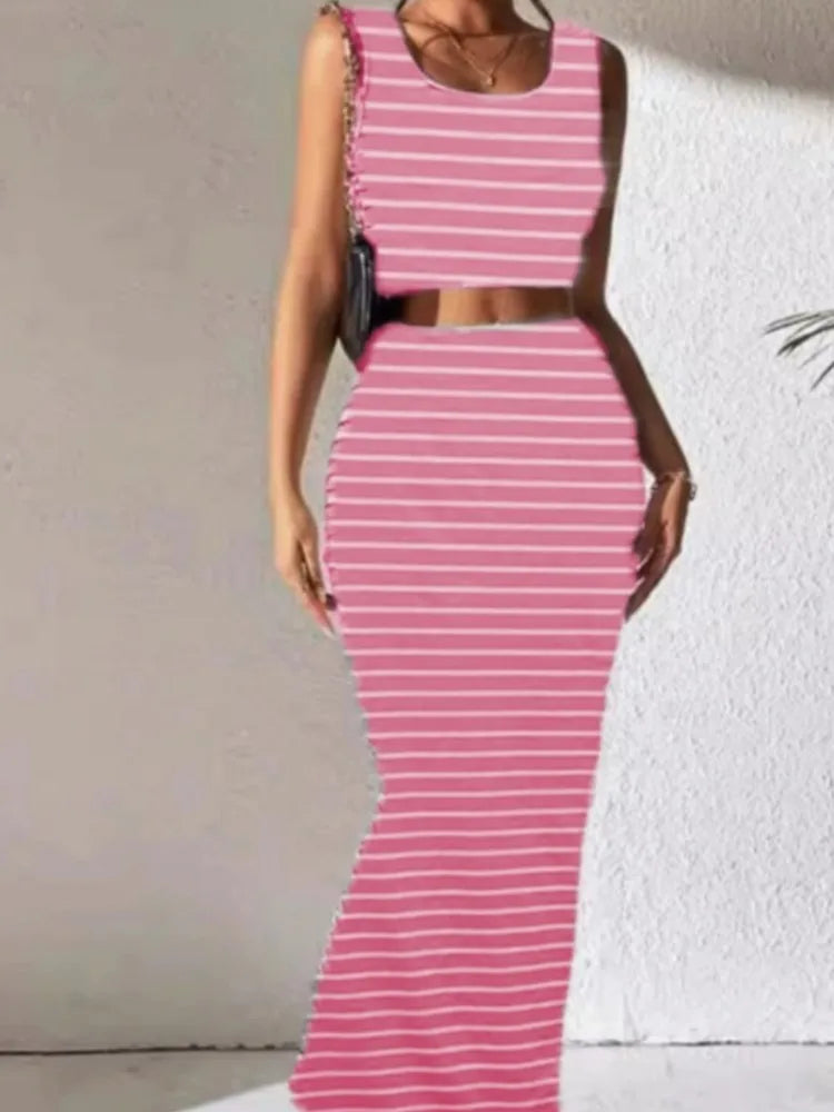 Striped Print Bodycon Set