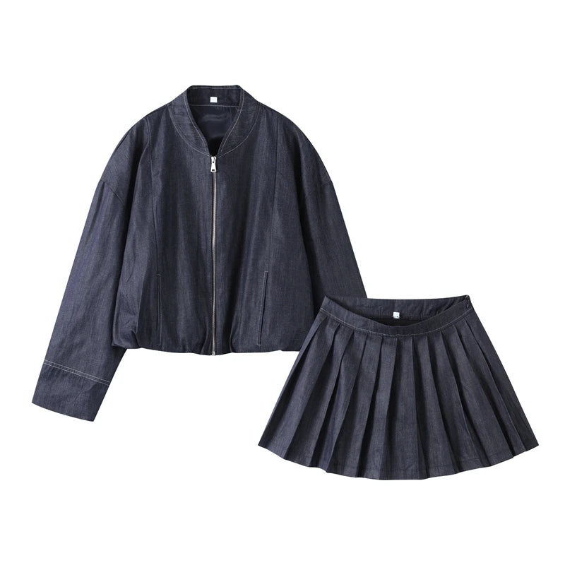 Denim Coat Mini Skirt Set