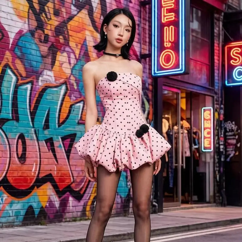 Polka Dot Puffed Mini Dress