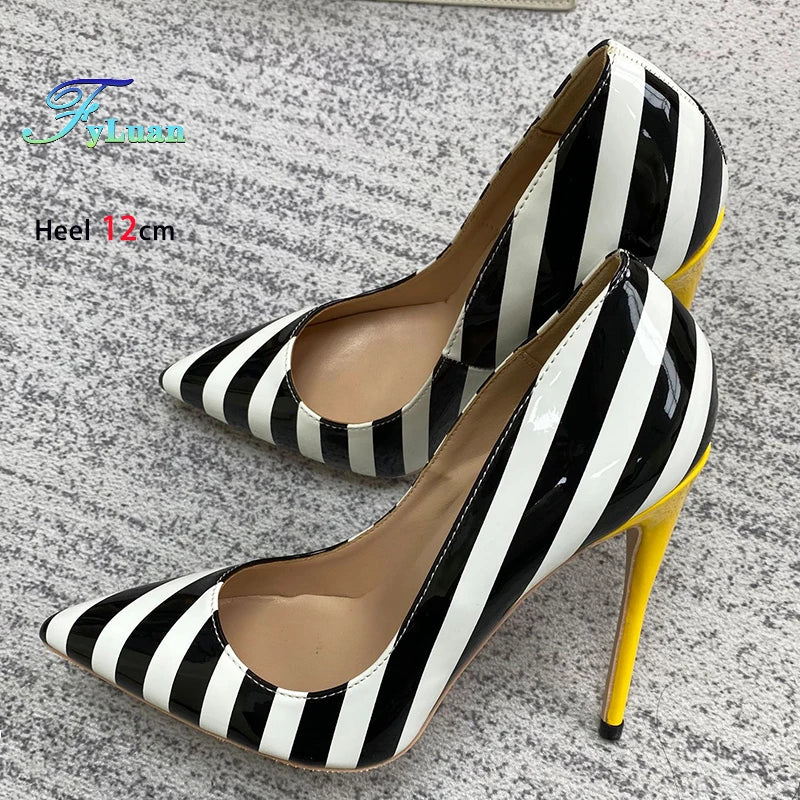 Black And White Striped High Heels
