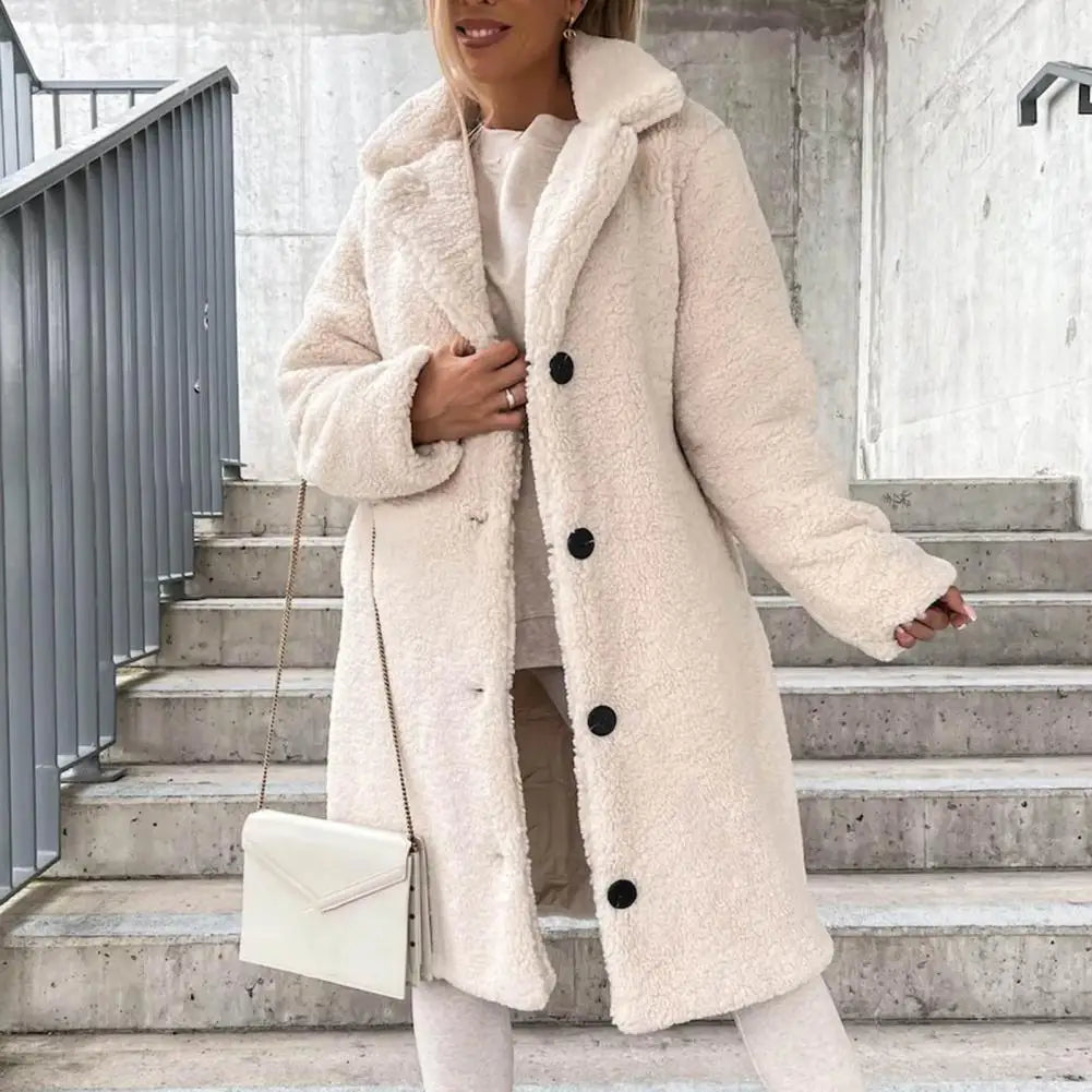 Plush Fleece Lapel Jacket with Buttons