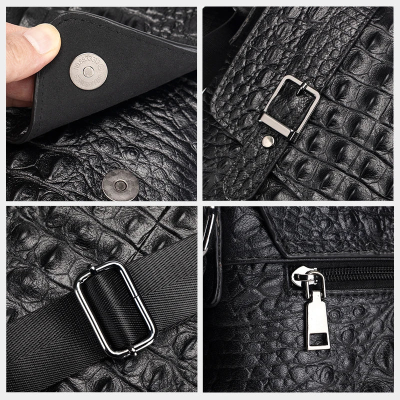 Crocodile Pattern Leather Messenger Bag