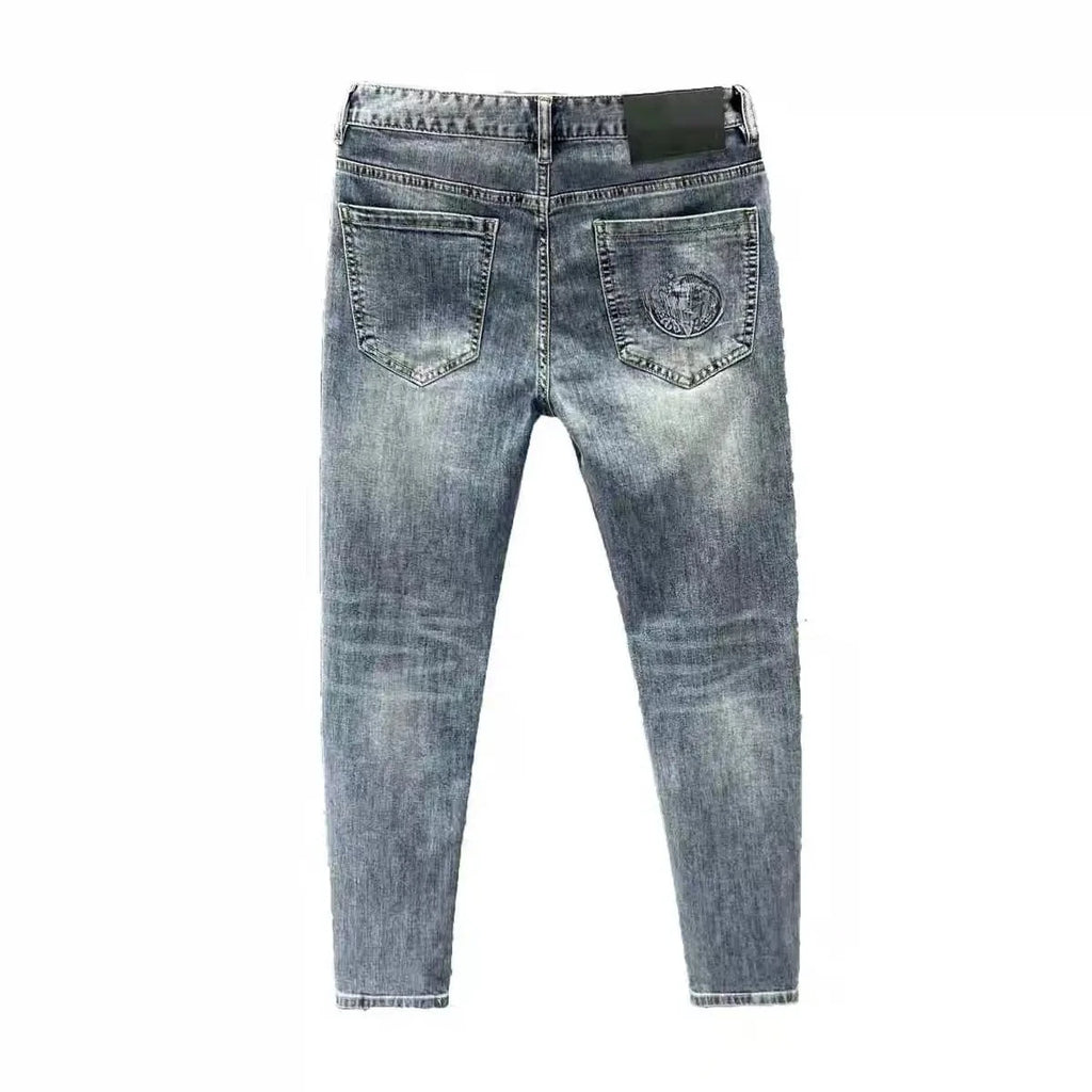 Embroidered Monogram Detail Slim Denim Trousers