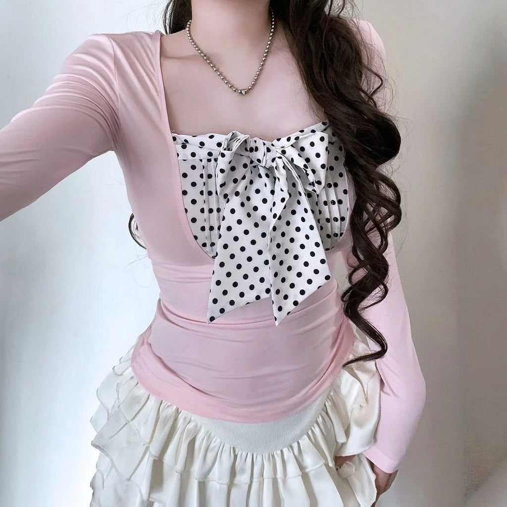 Bow Polka Dot Long Sleeve Tee
