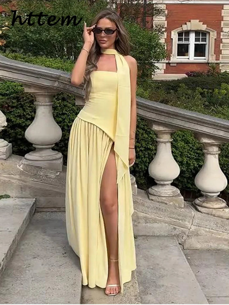 Spliced Asymmetric Long Dress