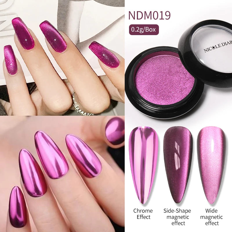 Water Light Purple Cat Magnetic Nail Powder Glitter Cat Magnet Effect Metallic Nail Pigment Dust Nail Art Supplies Decoration